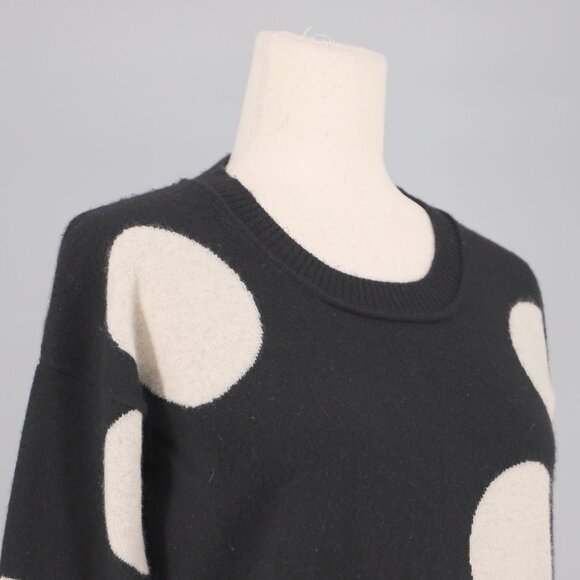 KOKUN 100% Cashmere Polka Dot Crewneck Sweater Black White Size S - Picture 3 of 6